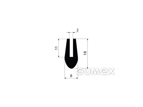 "U" Gummiprofil, 18x8/2mm, 2-Ströme, 60°ShA, EPDM, -40°C/+100°C, schwarz, 